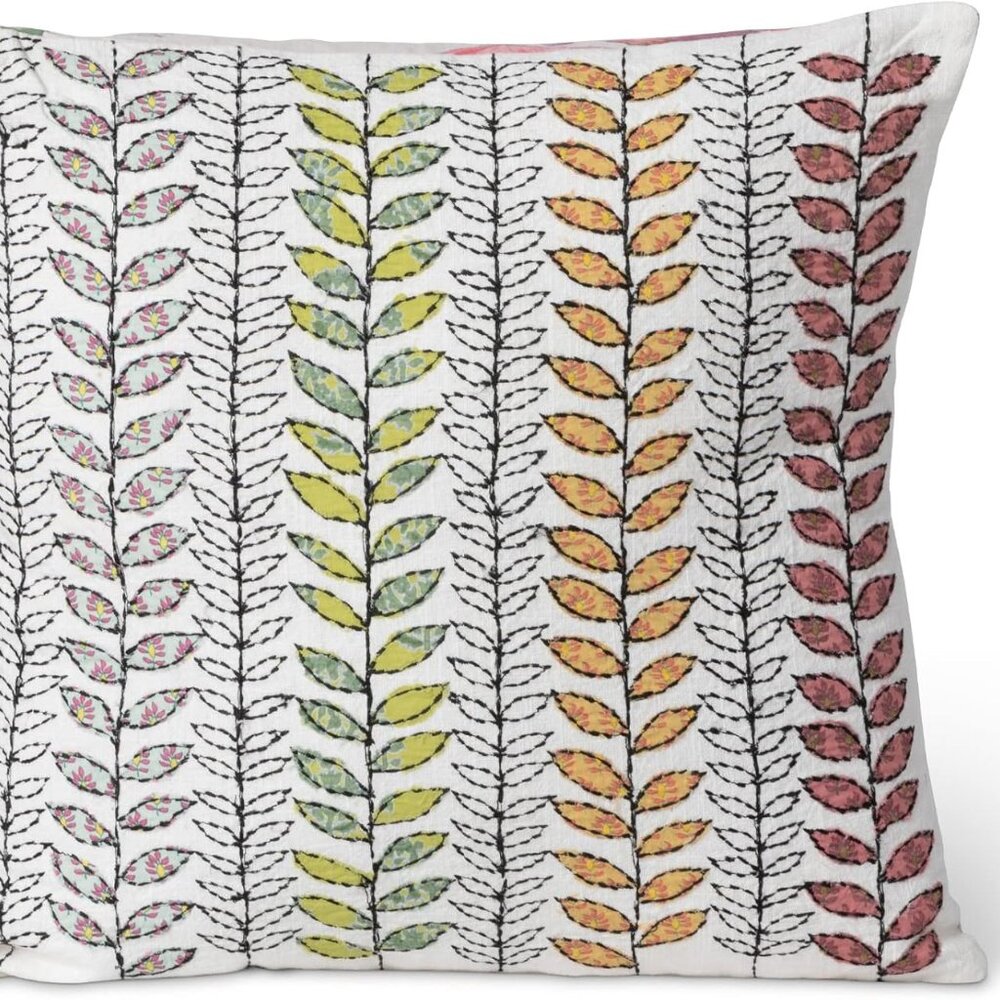 Park Hill Collection Embroidered Vine Pattern Pillow, 16-inch Square, Cotton
